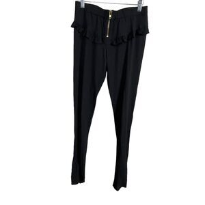 Gat Rimon Shyli Ruffles Women's Size 1 Black Front Zip Pants Ankle Zip Pull On‎